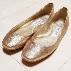 JIMMY CHOO GOLD GLITTER FLATS